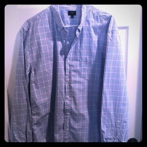XL J Crew Men’s Blue Pink & White Plaid Buttondown